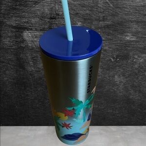 New! Starbucks Summer Beach Mermaid Palm Tree 24 oz Stainless Steel